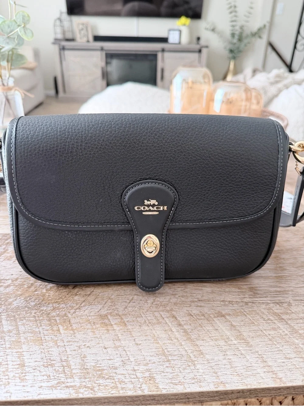 Coach Black Pebbled Leather Crossbody with Gold Turnlock